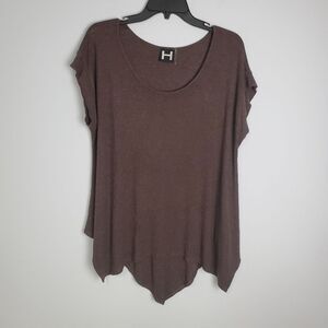 H by Bordeaux Ribbed Asymmetrical Hem Brown T-Shirt - Size Medium